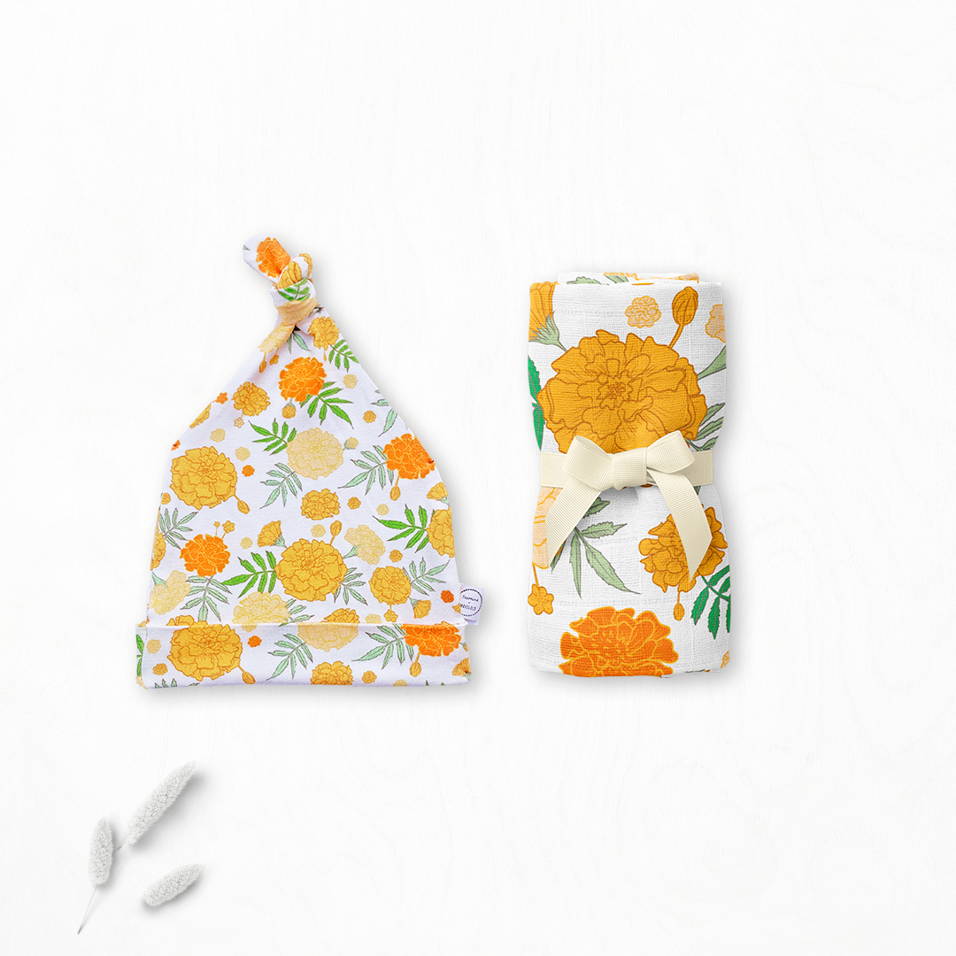Marigold Bundle: Swaddle + Knotted Cap