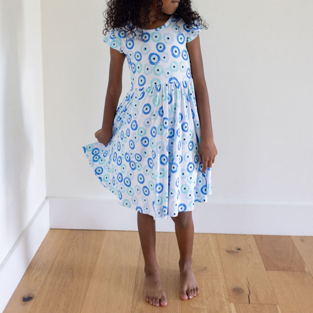 Evil Eye Ruffle Sleeve Dress