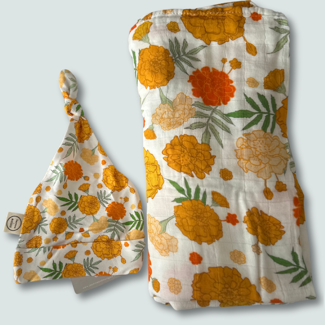 Marigold Bundle: Swaddle + Knotted Cap