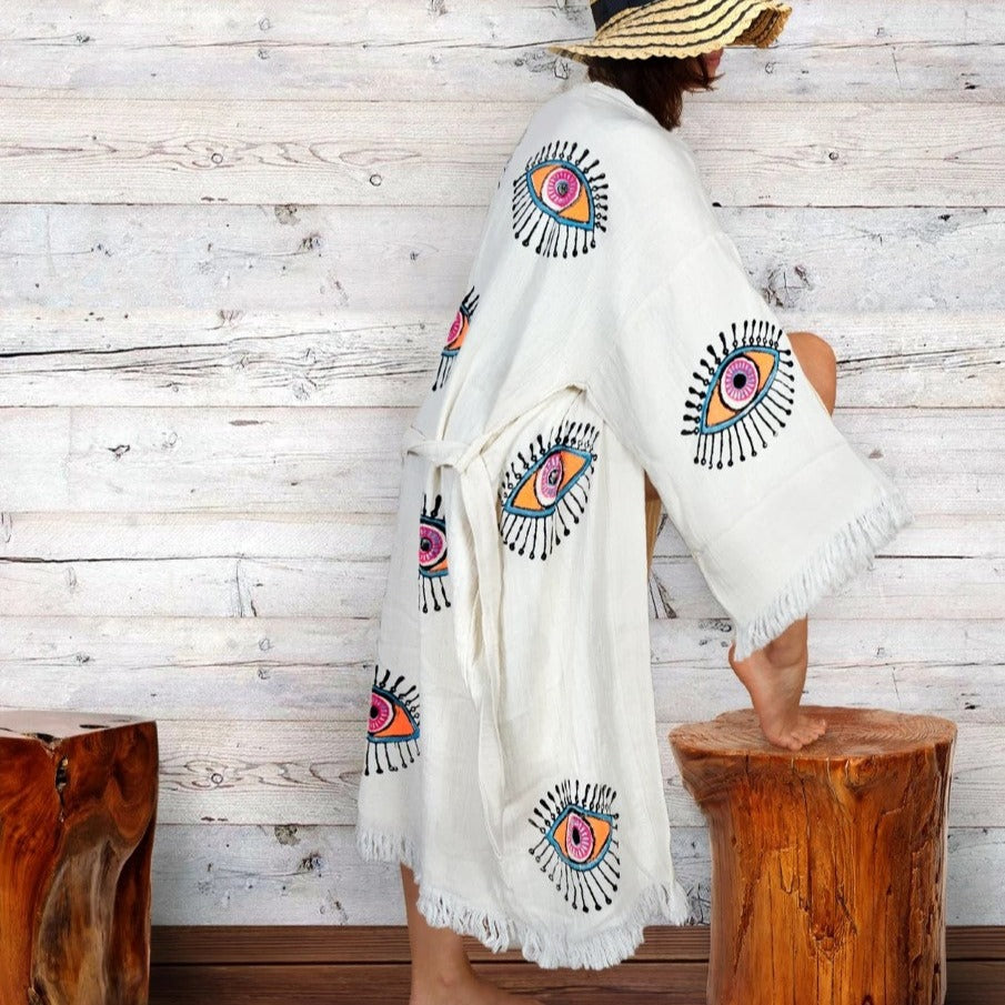 Turkish Towel Cotton Evil Eye Bathrobe