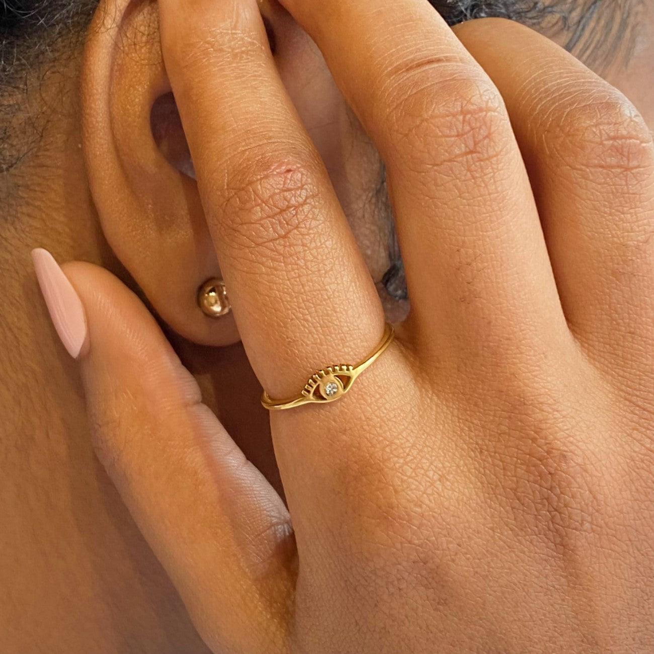 Rose Gold Evil Eye Adjustable Ring – italiansilver925.in